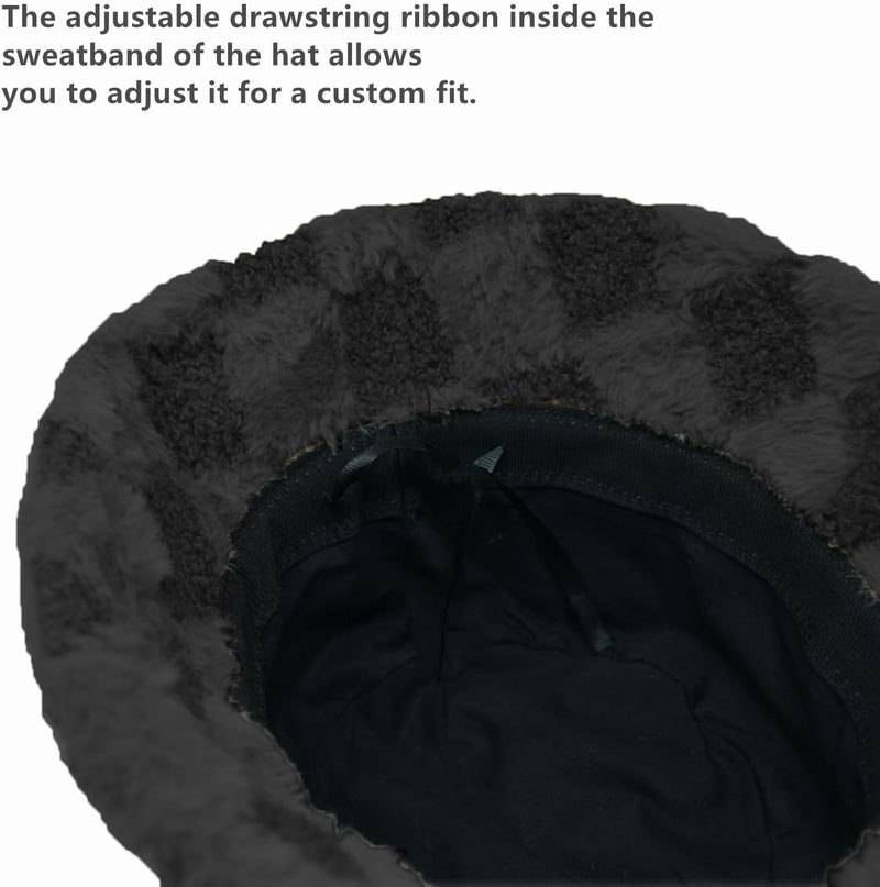 Glory Max Winter Fluffy Plush Bucket Hat Cozy Faux Fur Wide Brim Adjustable Size for Women - Image 4